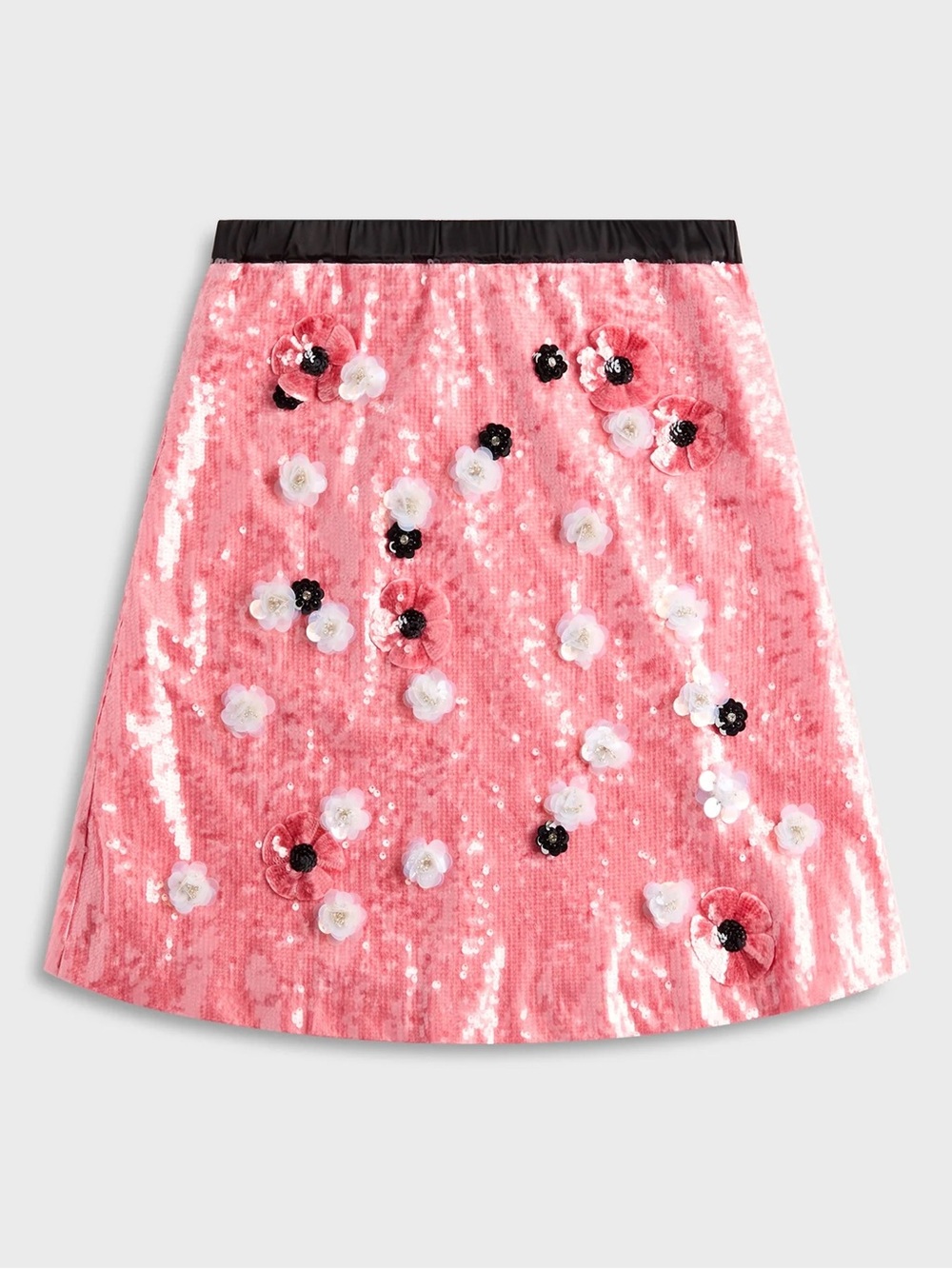 GUIZIO Pink Floral Sequin Ambroise Midi Skirt